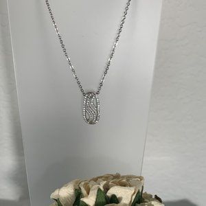 NWOT Silver Tone Pave CZ Pendant + Chain